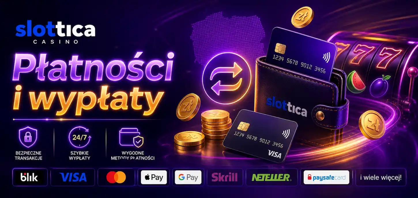 Slottica Casino Polska prezentuje szybkie i bezpieczne płatności oraz wypłaty dla graczy online. 